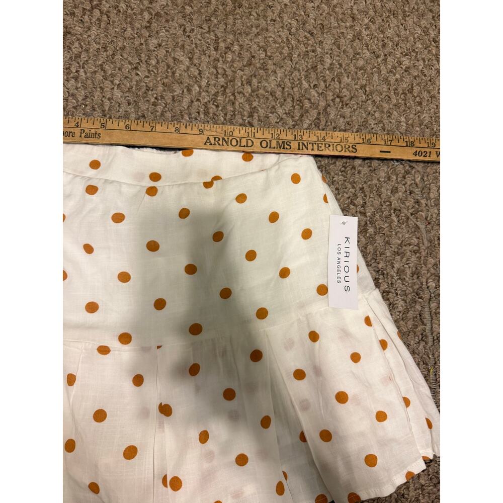 KIRIOUS | NEW Linen Blend Orange Polka Dot Cropped Tank/Skirt Pleated Set - Picture 9 of 12